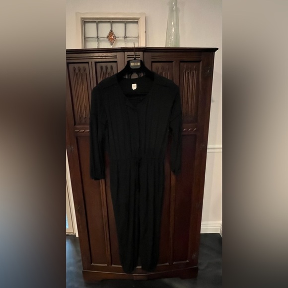 Gap Black Embroidered-trim Button Up Drawstring Jumpsuit Size Small - Picture 5 of 6